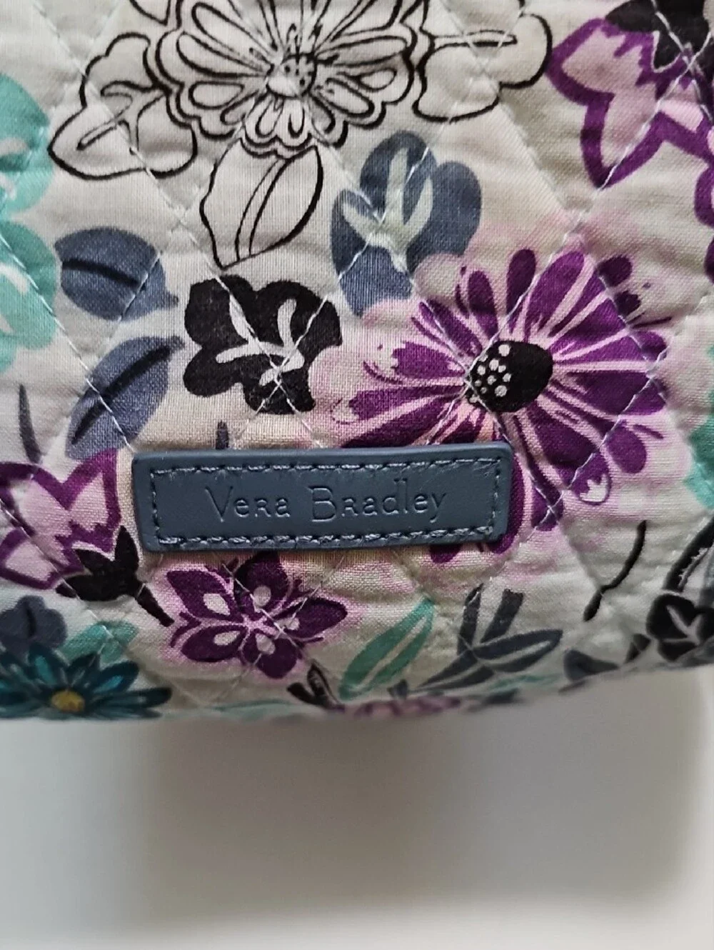 Vera Bradley Quilted Floral Mini Backpack in Purple, Teal & White